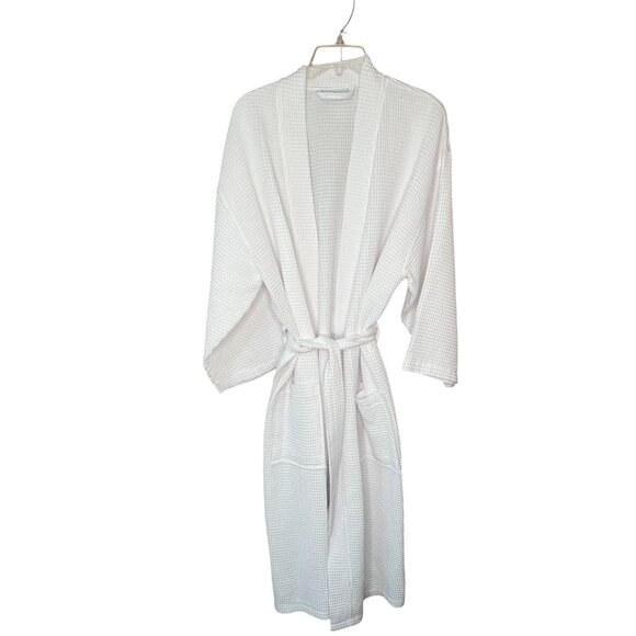 Turquaz White Waffle Weave Cotton Blend Bathrobe With Belt One Size Unisex 27f - Picture 1 of 6